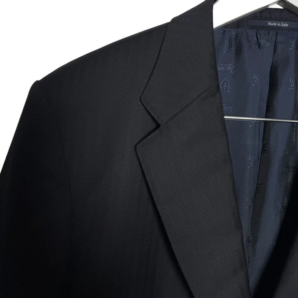Gucci Mens Black Wool Suit Tom Ford Era Italy Tailored Jacket Pants Size 44R